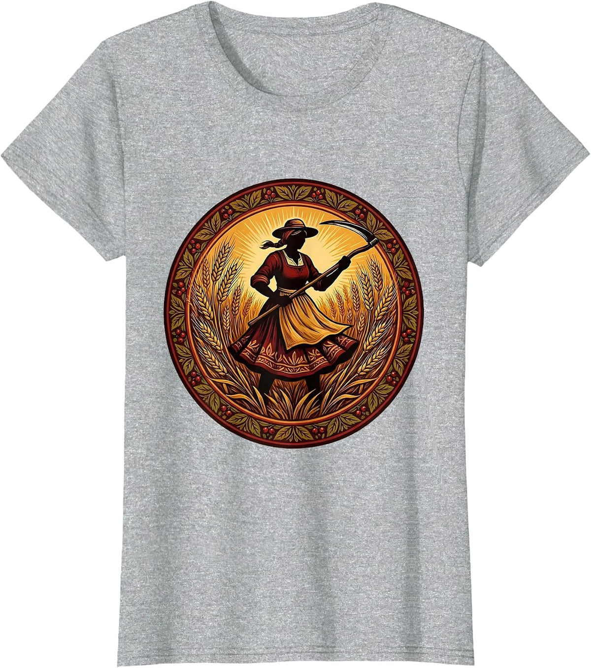Labor Day Woman Farmer Wheat Field Harvest T-Shirt - Heather Grey