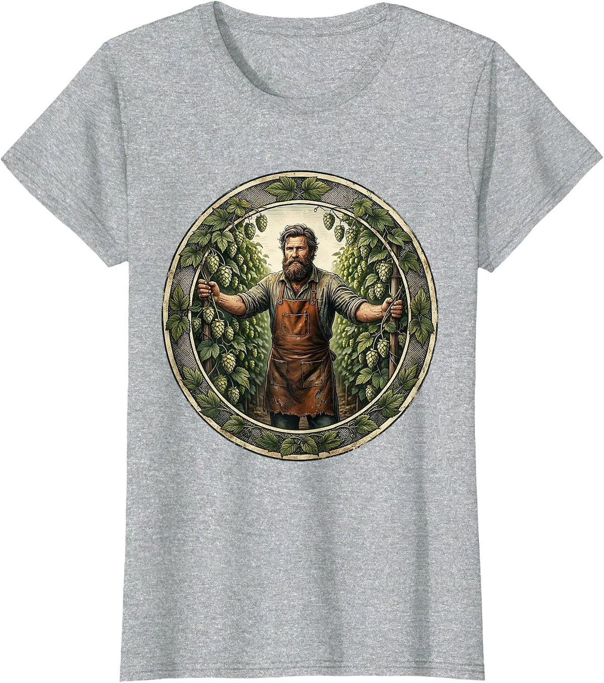 Women's Bearded Hop Farmer Beer Garden Illustration T-Shirt - Heather Grey