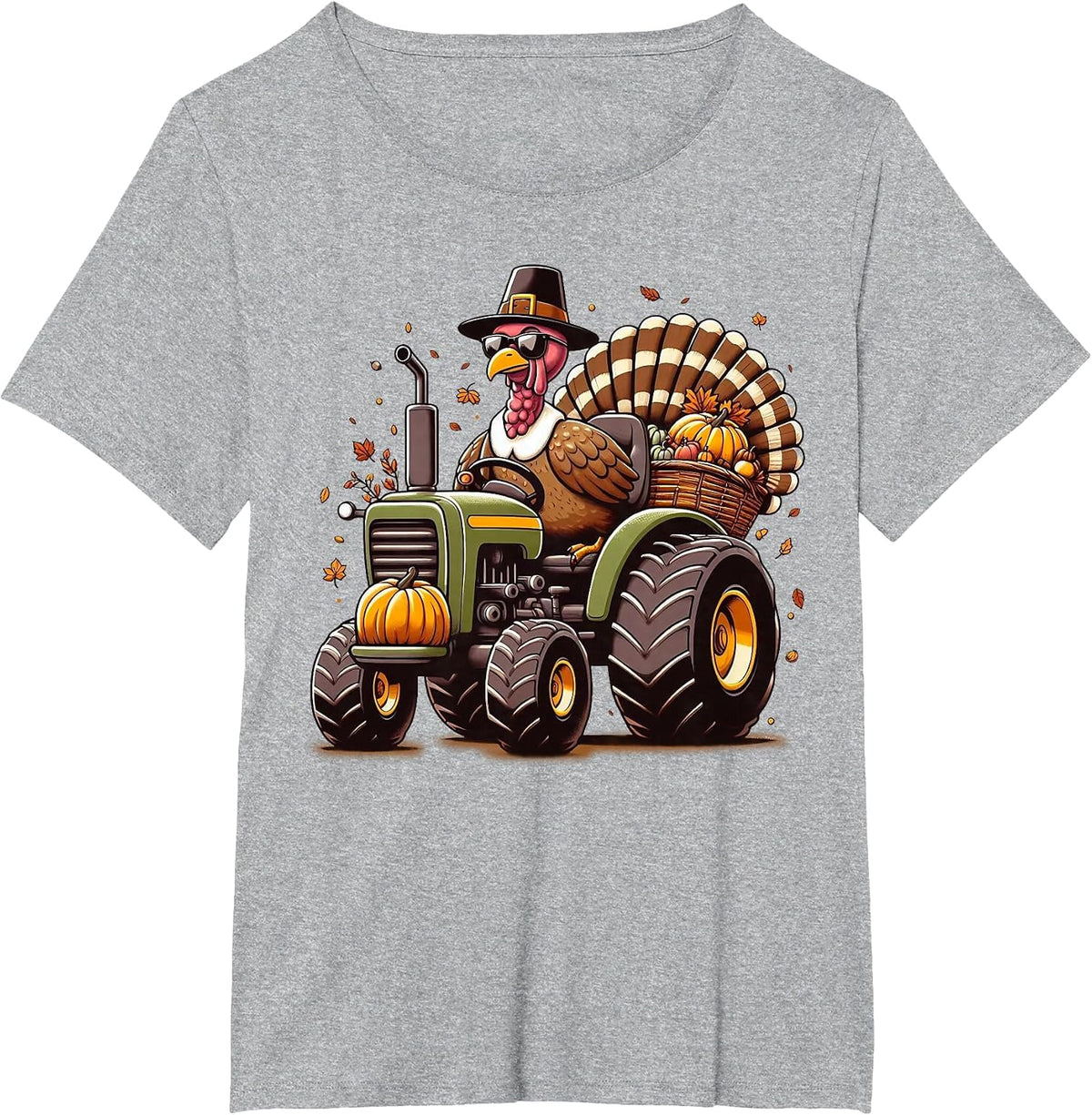 Turkey Riding Tractor Boys Kids Happy Thanksgiving Day T-Shirt - Heather Grey