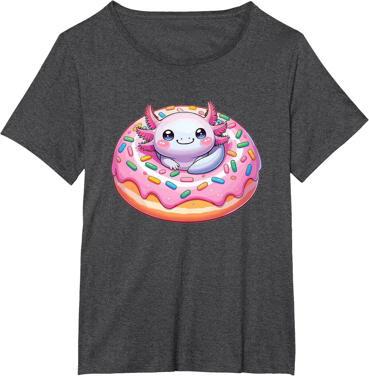 Axolotl in Sweet Donut Funny Axolotl Fast Food T-Shirt - Dark Heather Grey
