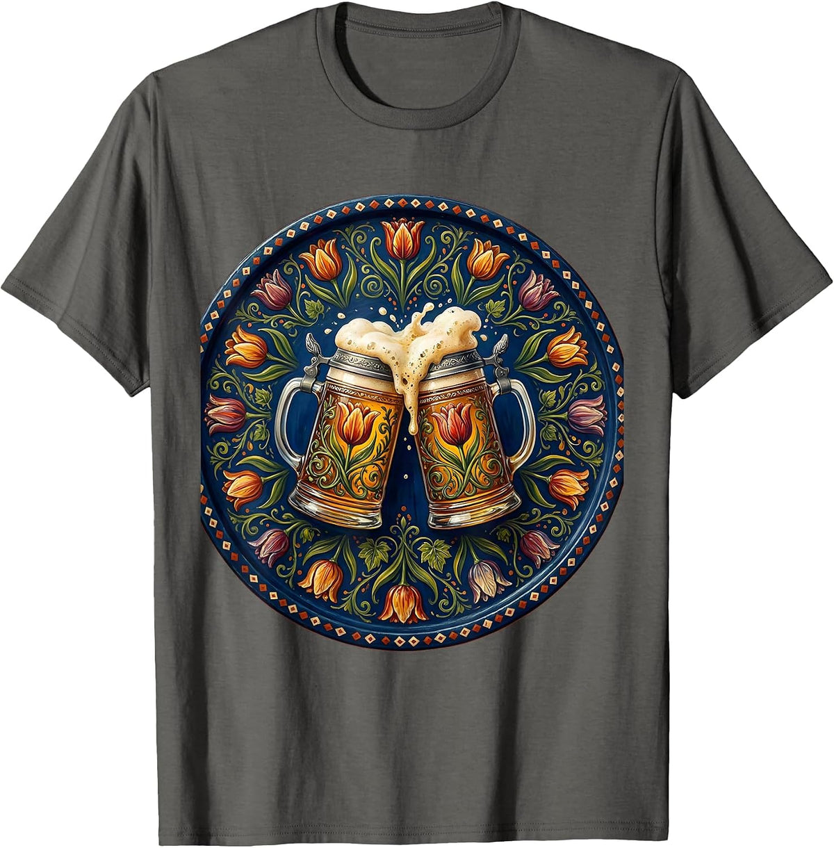 Men's Clinking Beer Steins October Festival Graphic T-Shirt - Asphalt Grey