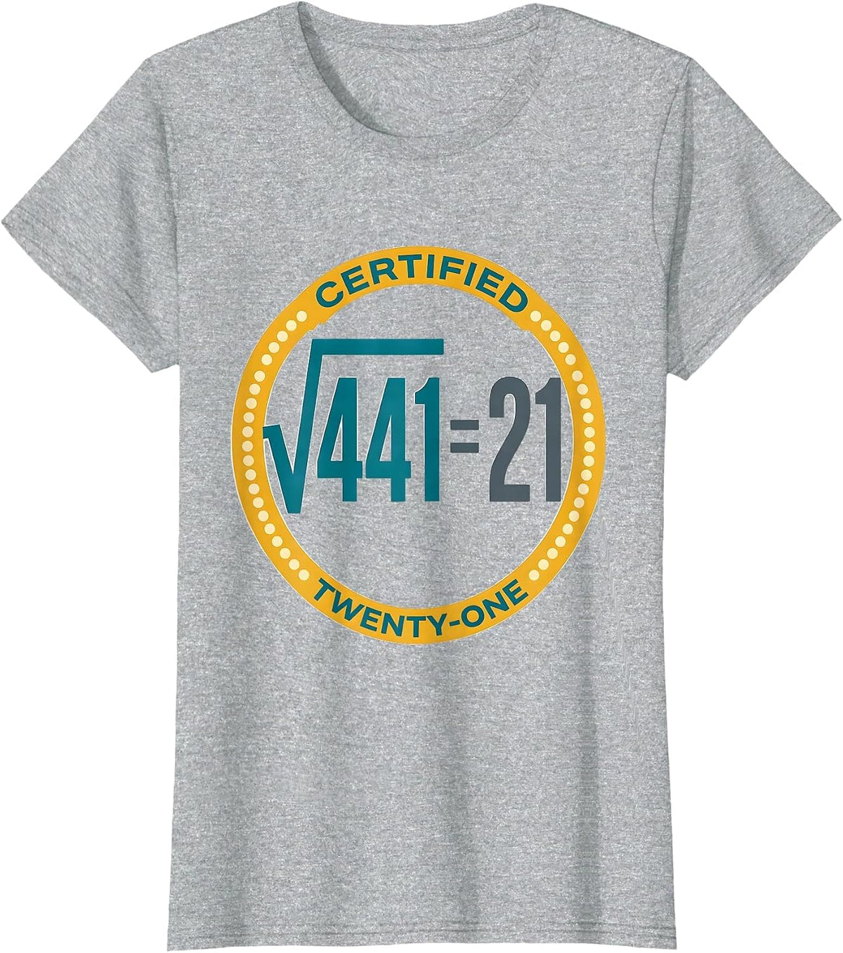 Women's √441 = 21 Certified Twenty-One Math Birthday Humor T-Shirt - Heather Grey
