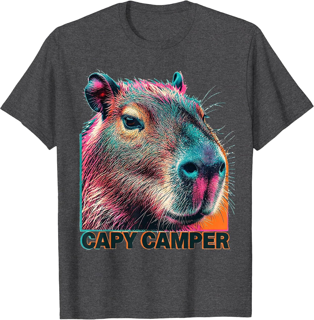 capy camper Risograph Funny Capybara Meme Gamer Kawaii Humor T-Shirt - Dark Heather Grey