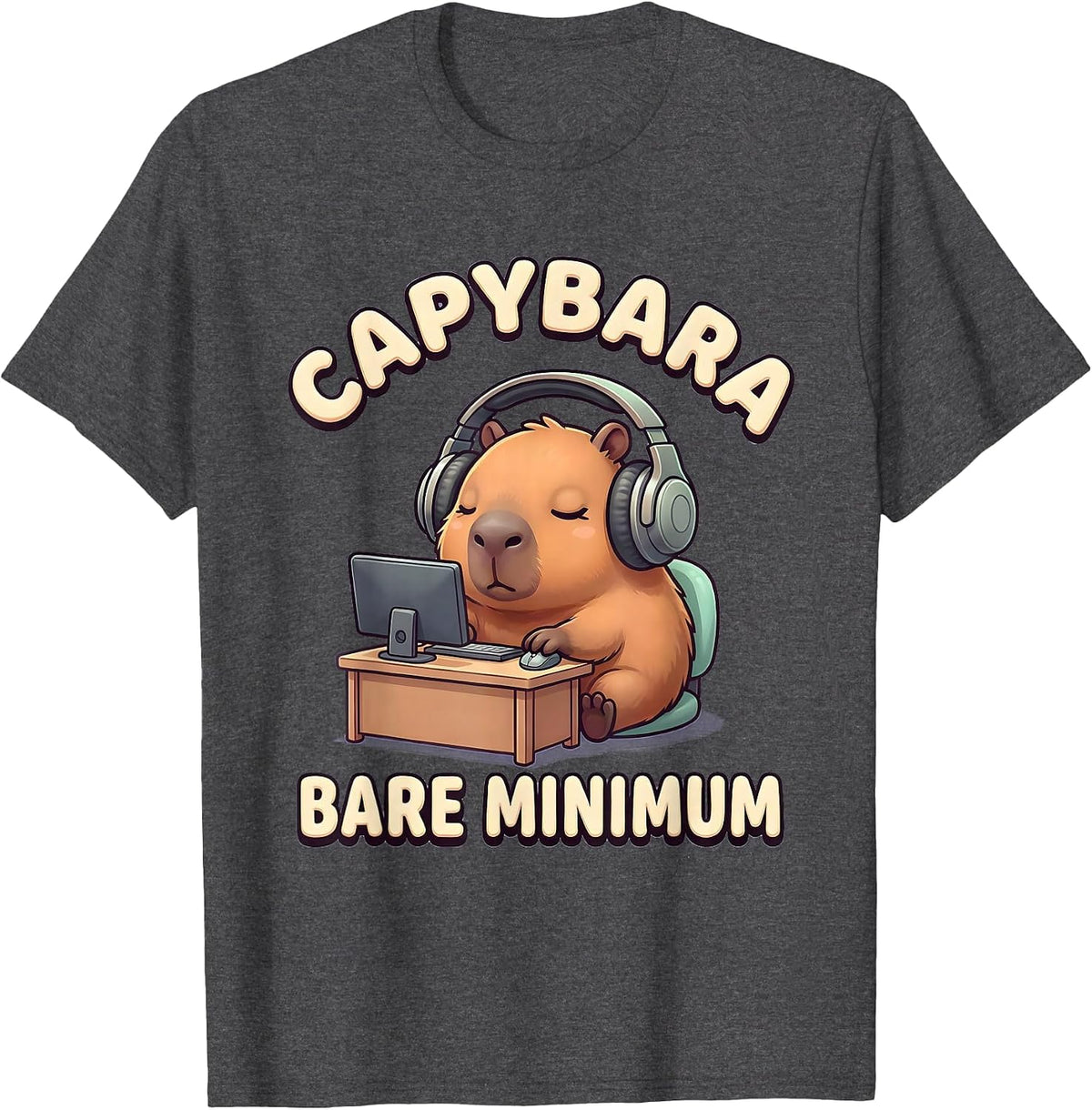 Men's Capybara Bare Minimum Cute Kawaii Gamer Humor Gift T-Shirt - Dark Heather Grey