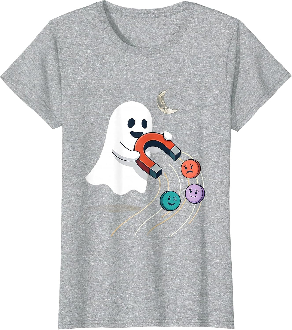 Women's Friendly Ghost Horseshoe Magnet Halloween School Counselor T-Shirt - Heather Grey