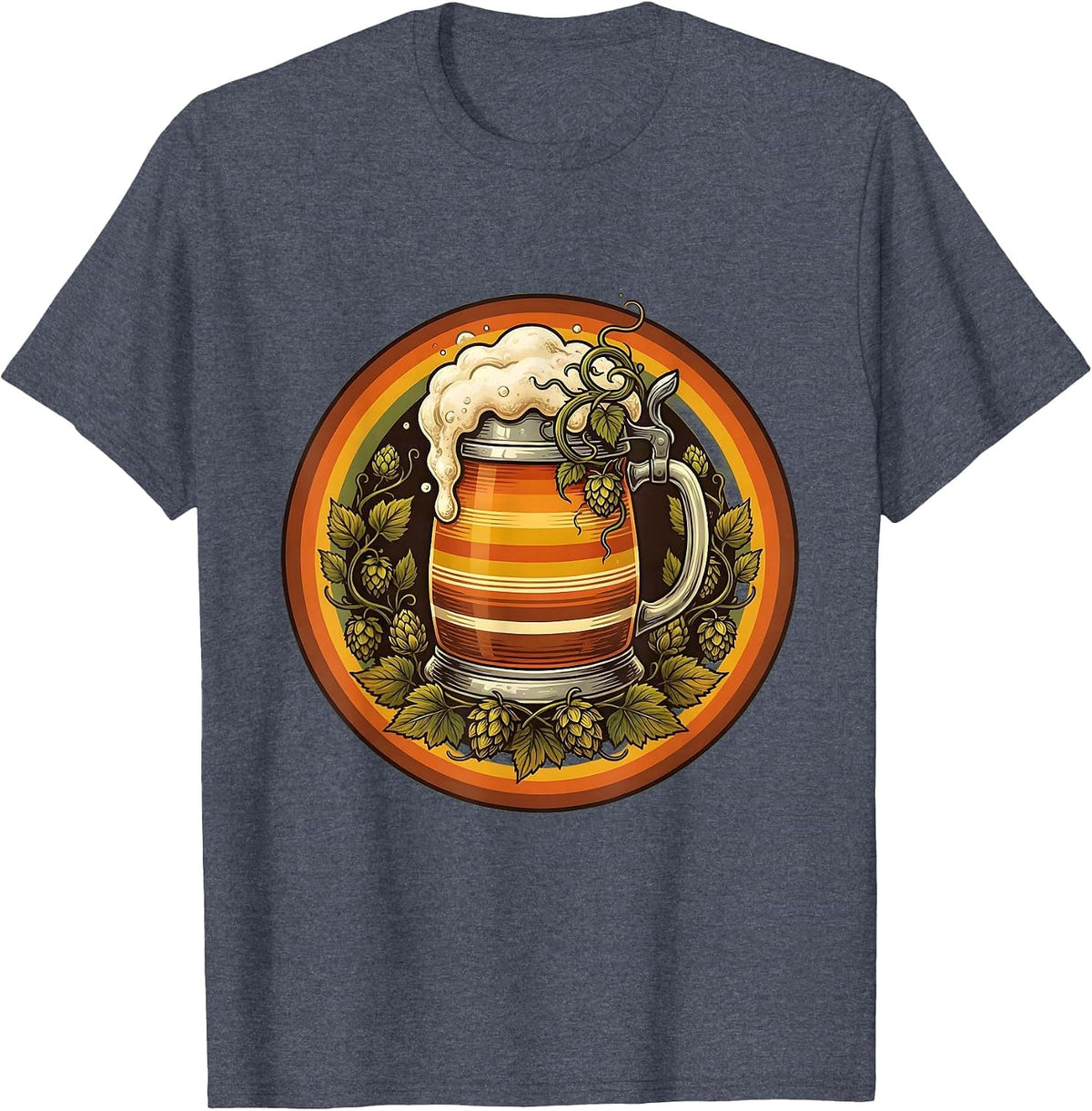 Oktoberfest Overflowing Beer Stein Hops Graphic T-Shirt - Heather Blue