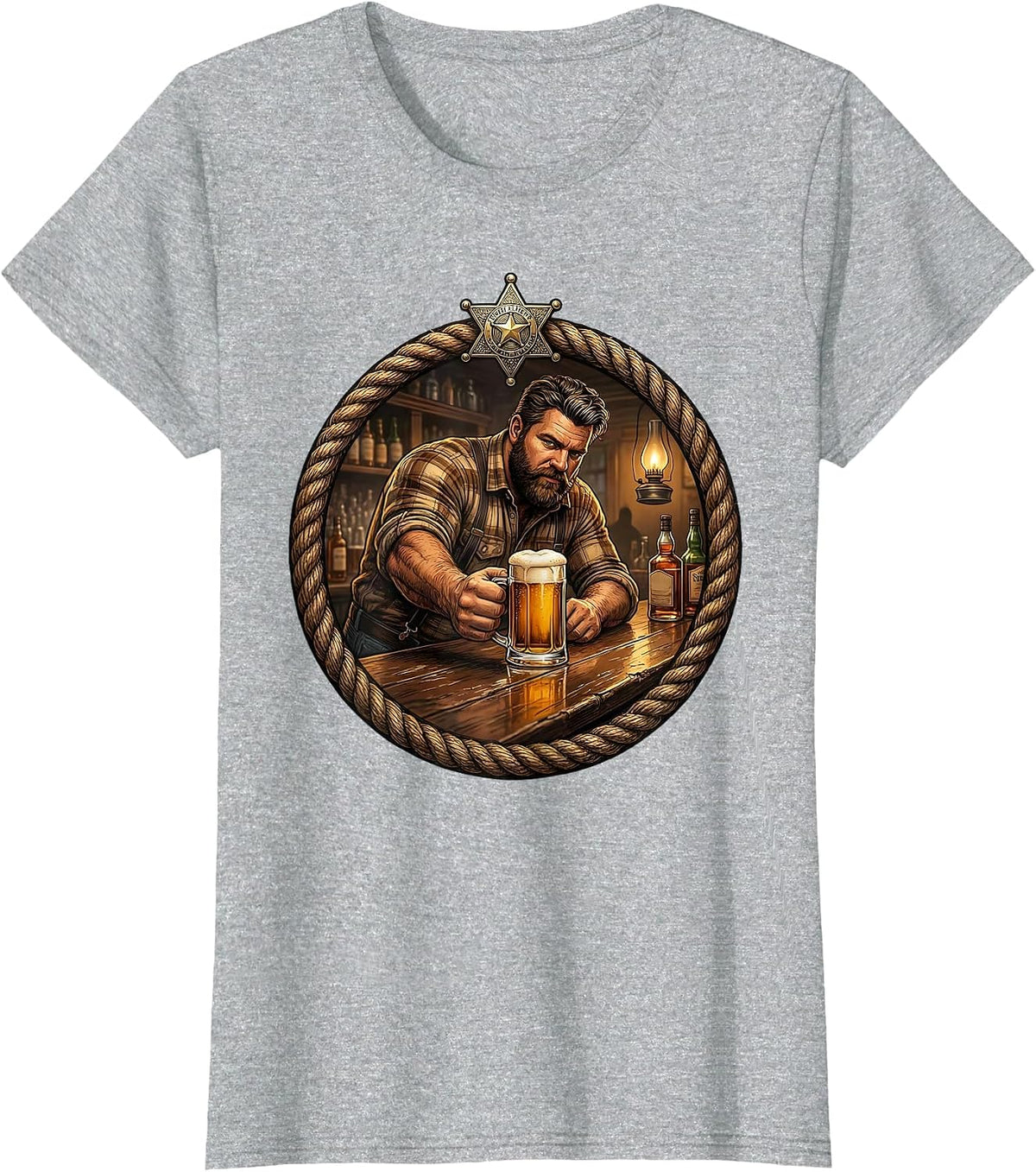 Old Western Saloon Bartender Sliding Beer Mug T-Shirt - Heather Grey