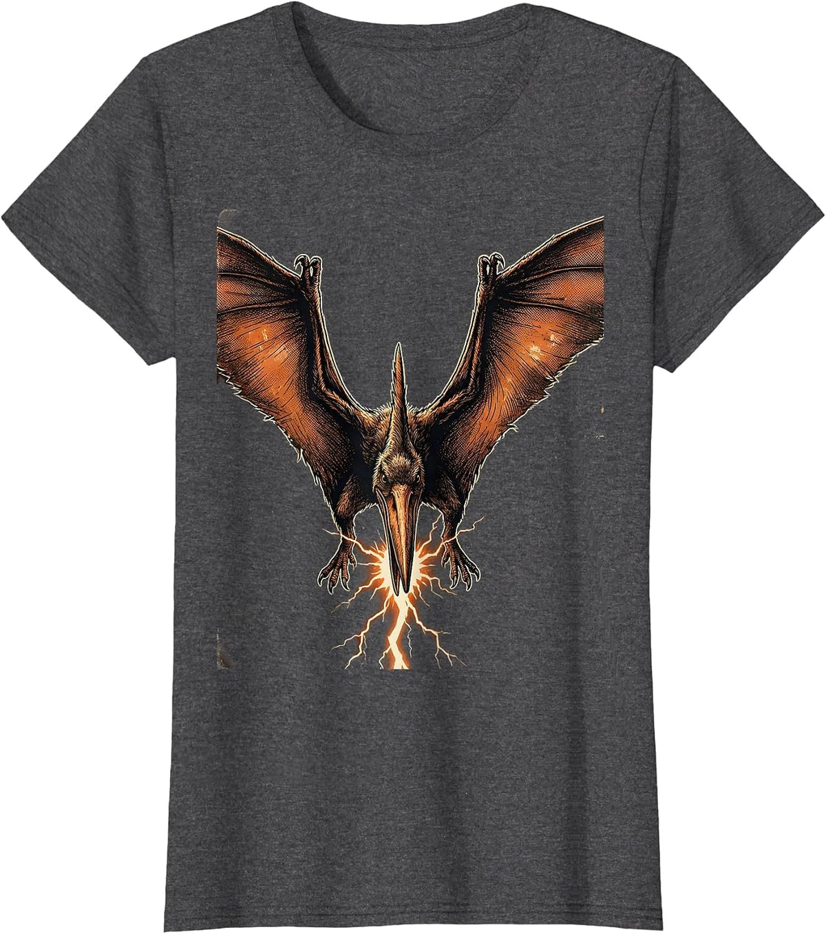 Women's Pterodactyl Lightning Bolt Dinosaur Graphic T-Shirt - Dark Heather Grey