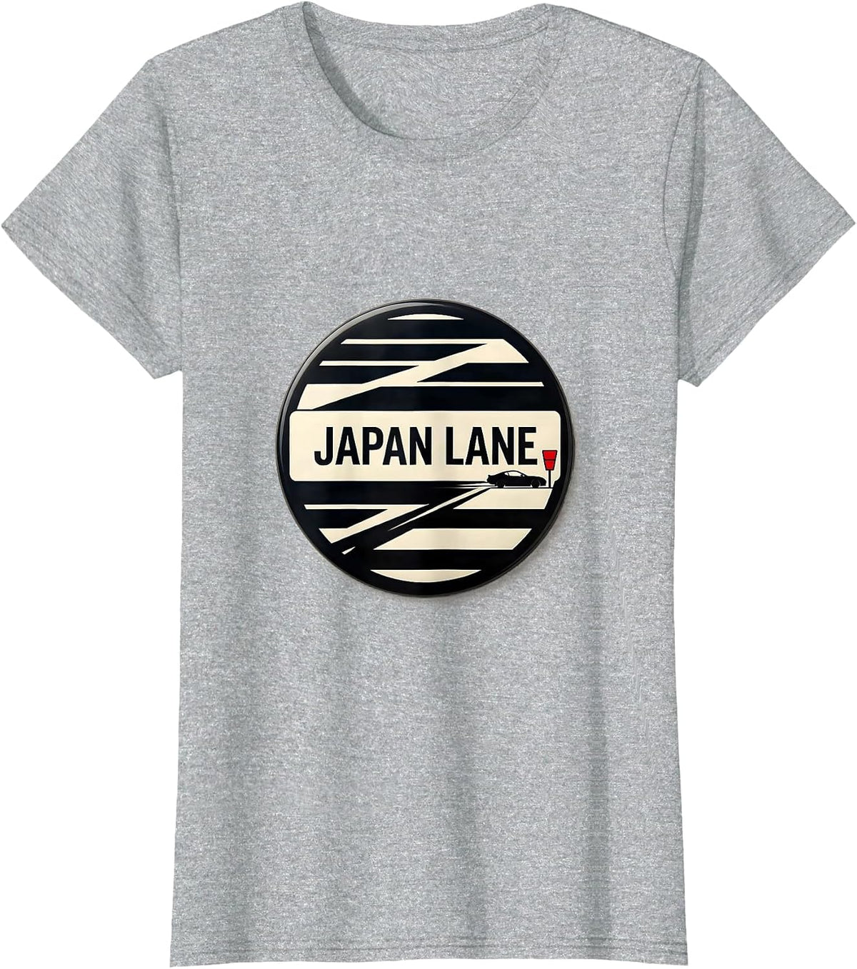 Japan Lane Disrupted Stripe JDM Drift Car Enthusiast Retro T-Shirt - Heather Grey