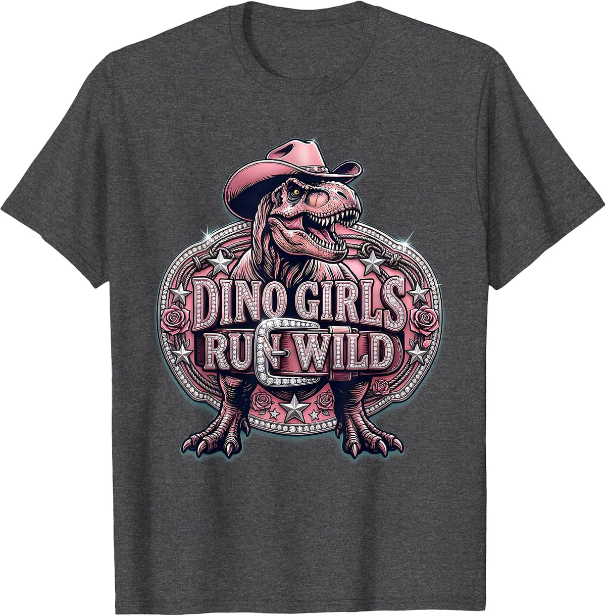 Men's Dino Girls Run Wild Dinosaur Graphic Design T-Shirt - Dark Heather Grey