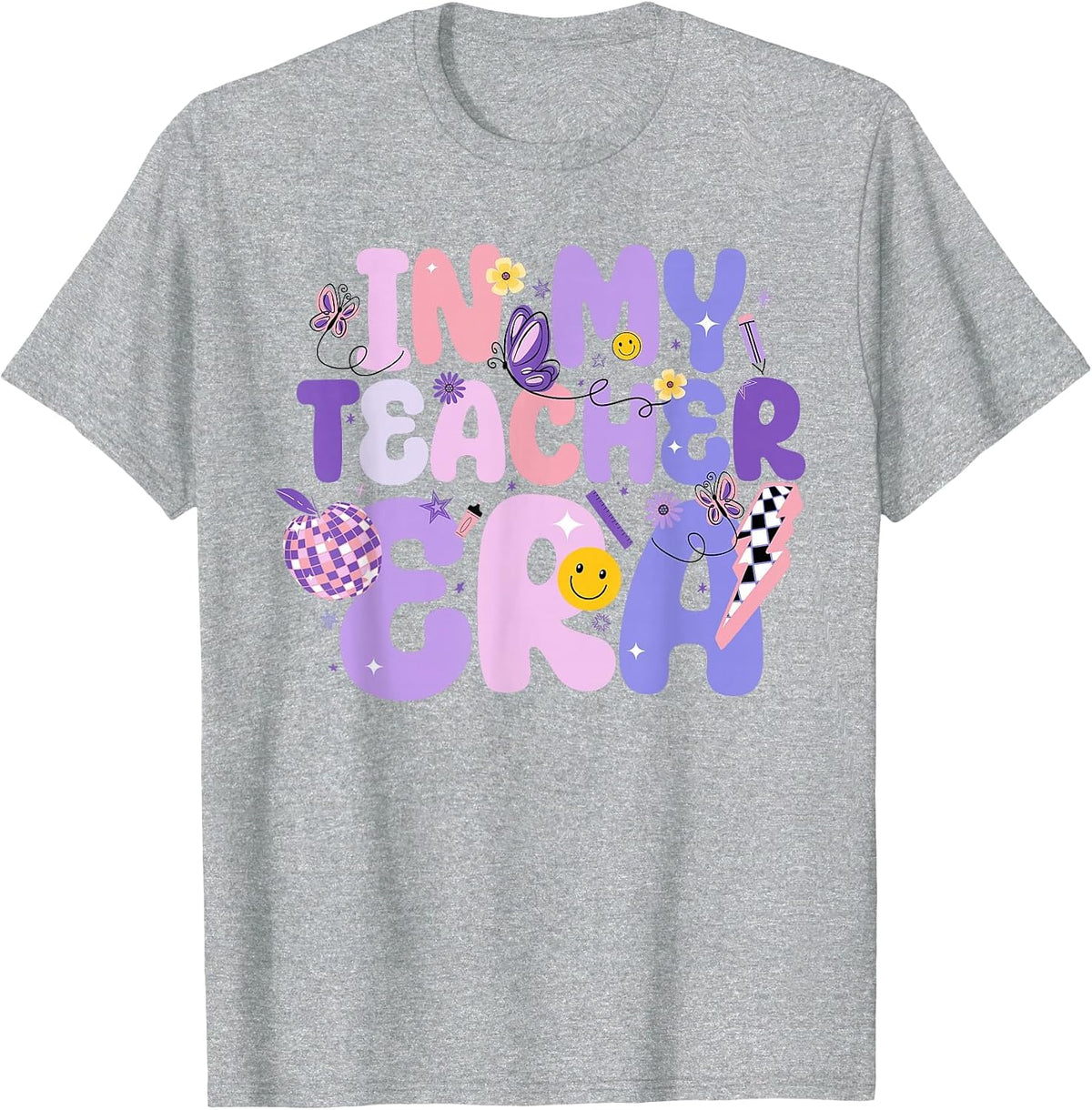 in My Teacher Era First Day of School Retro Funny Teaching T-Shirt - Heather Grey