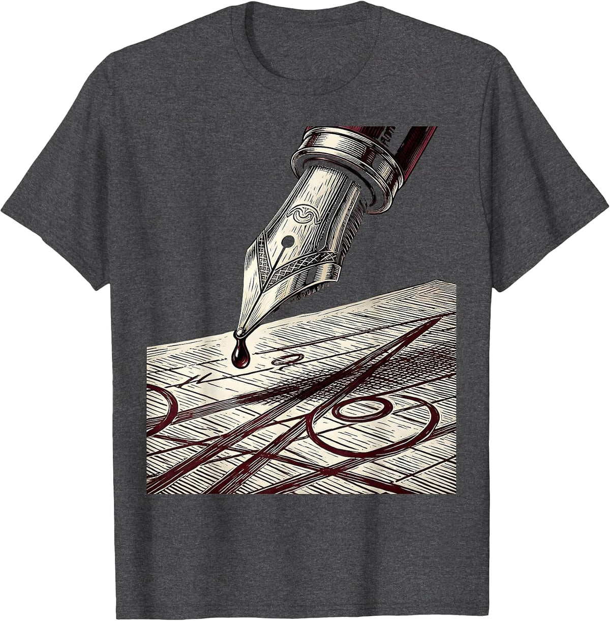 Red Pen English Teacher Correcting Manuscript T-Shirt - Dark Heather Grey