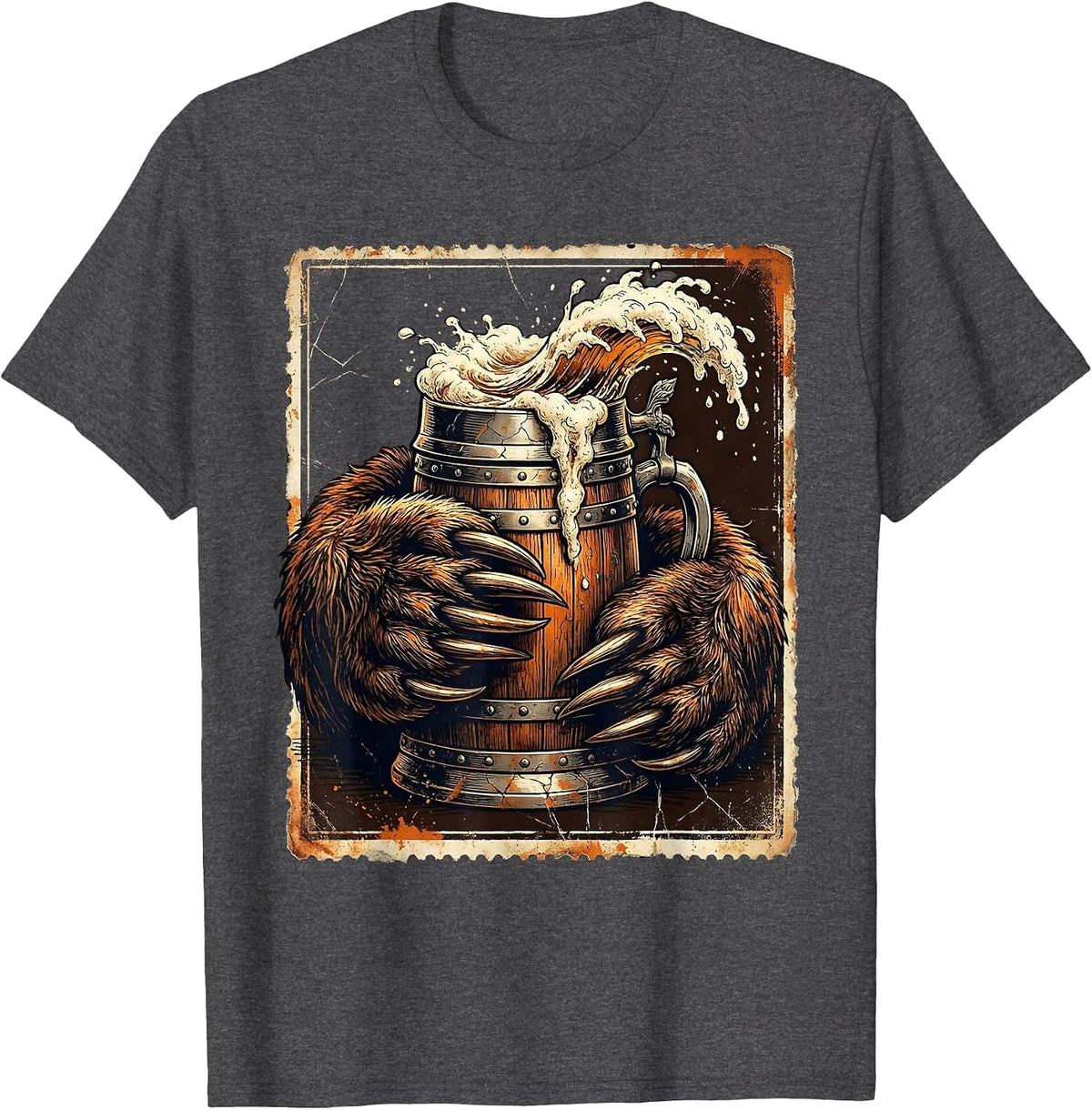Men's Oktoberfest Bear Paw Beer Stein Graphic T-Shirt - Dark Heather Grey