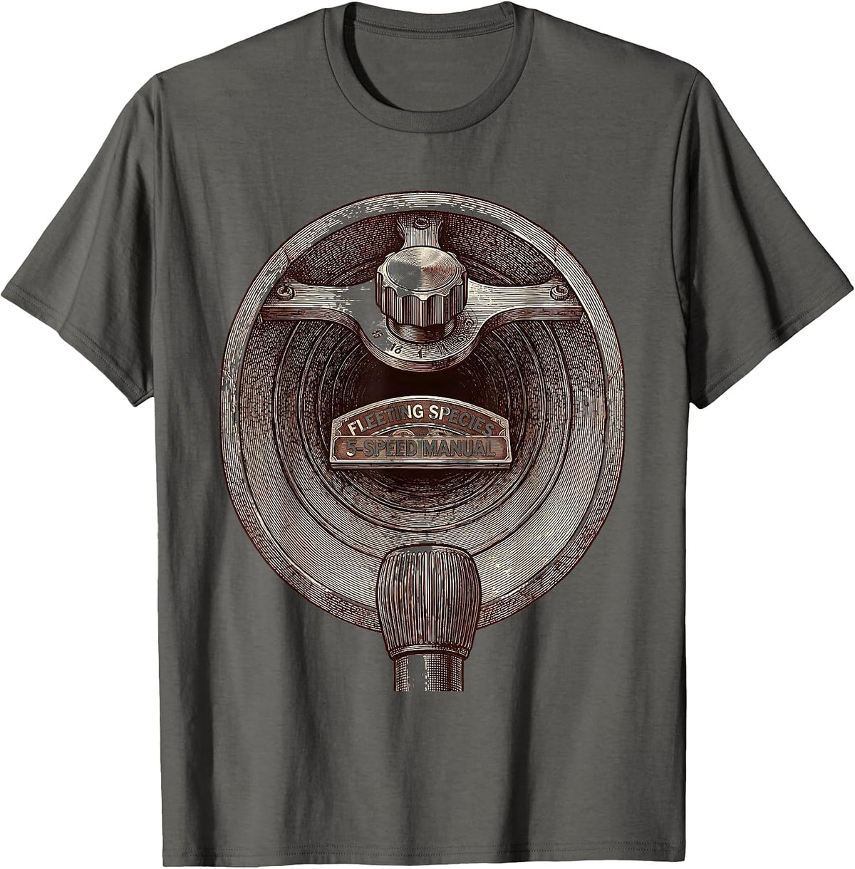 Fleeting Species 5-Speed Manual Transmission Stick Shift Car T-Shirt - Asphalt Grey