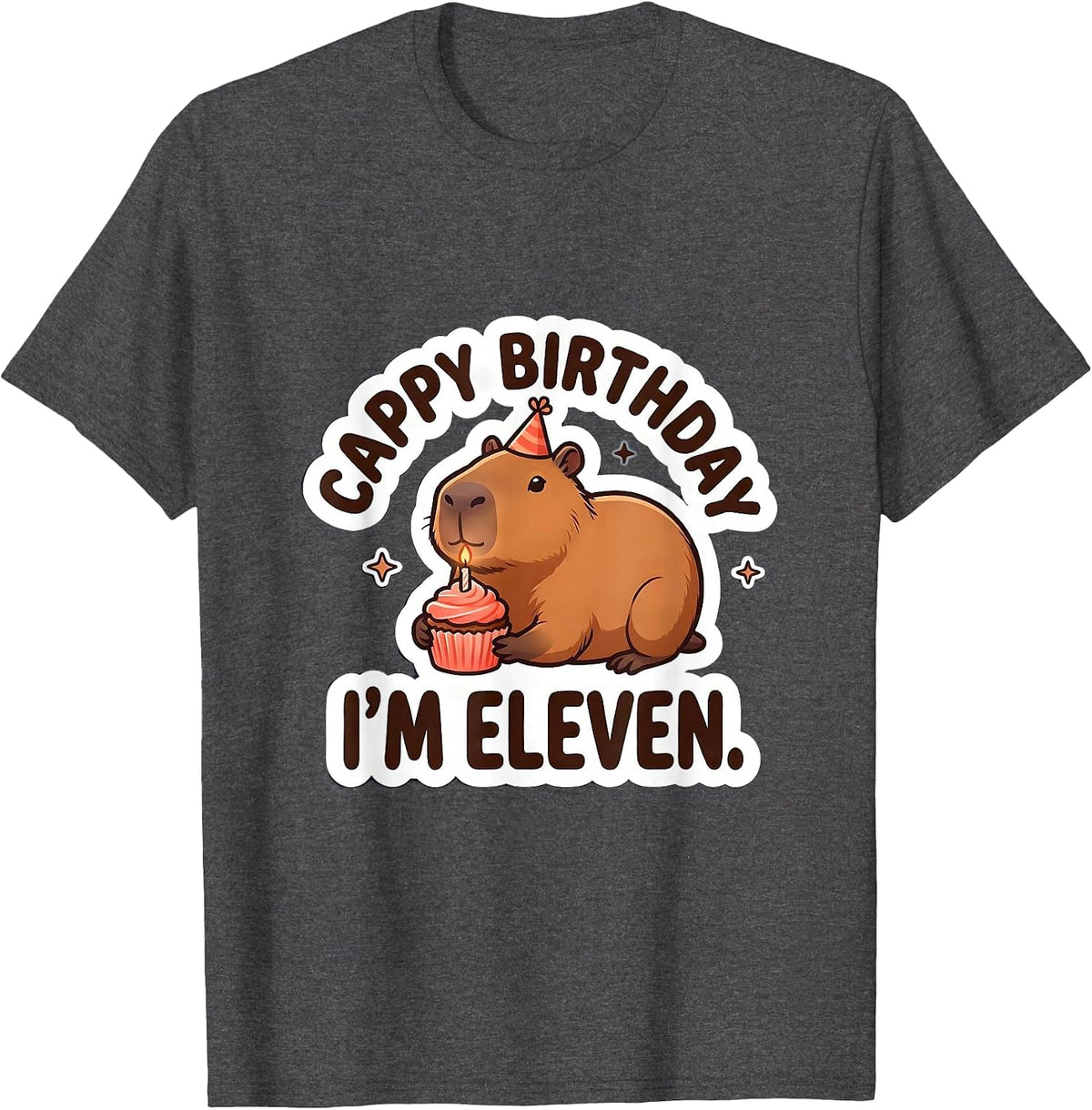 Cappy Birthday I'm Eleven Kawaii Capybara Birthday To Me T-Shirt - Dark Heather Grey