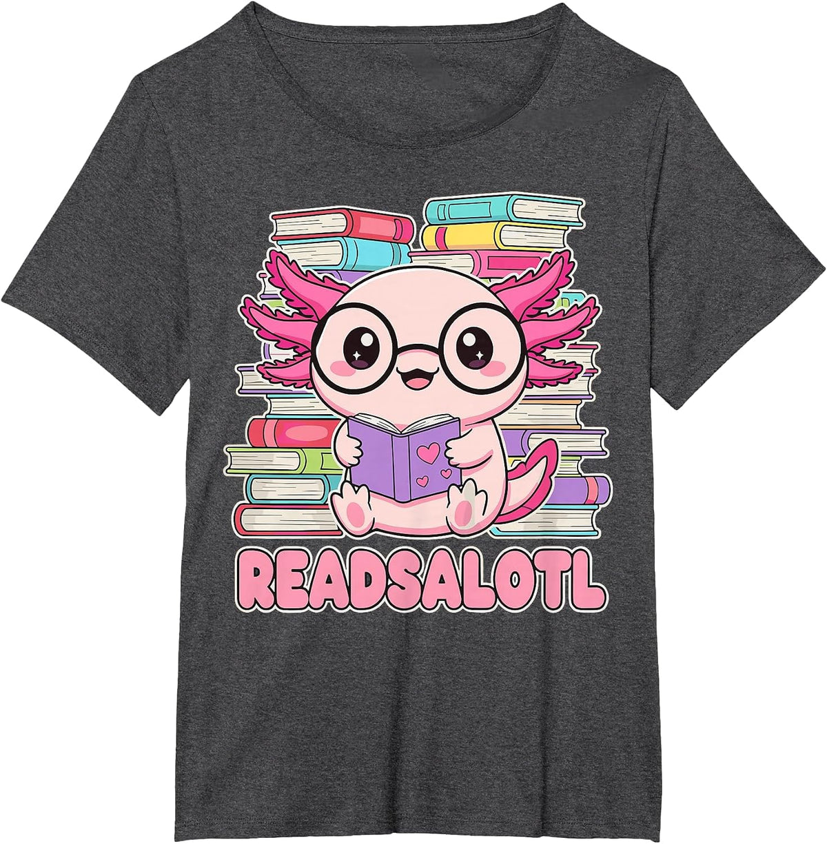 Readsalotl Axolotl Reading Book Bookworm T-Shirt - Dark Heather Grey