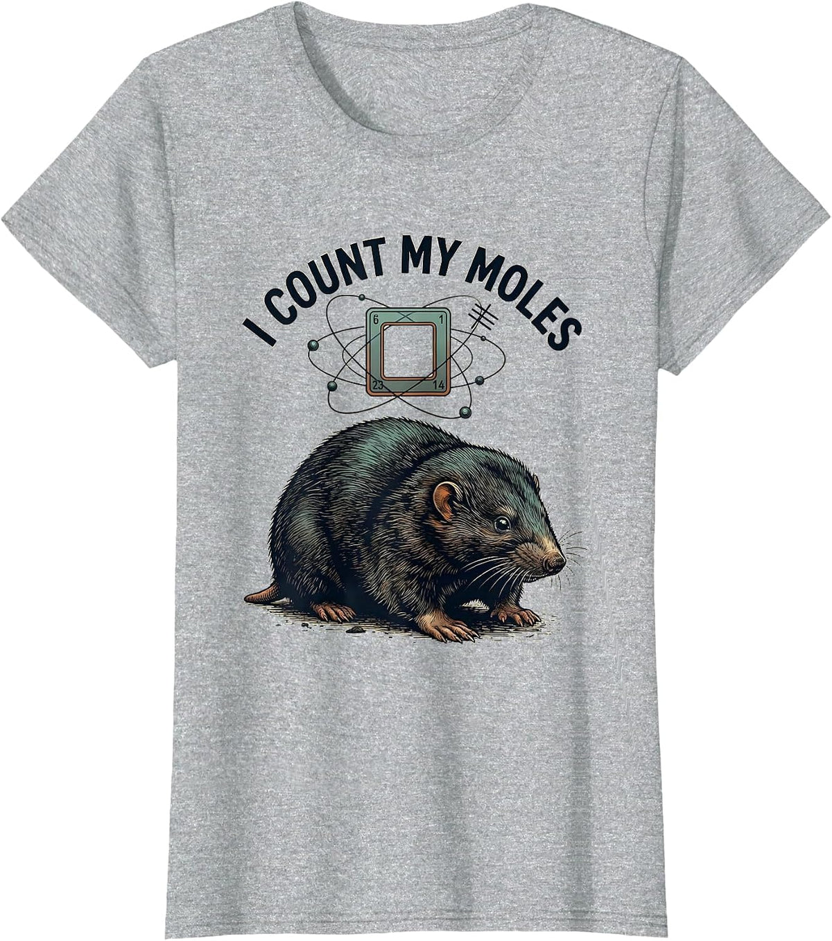 Women's I Count My Moles Funny Science Chemistry Nerd Humor Gift T-Shirt - Heather Grey