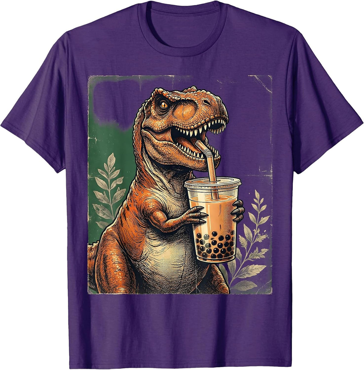 Dinosaur Boba Tea Lover Cute Dino Graphic T-Shirt - Purple