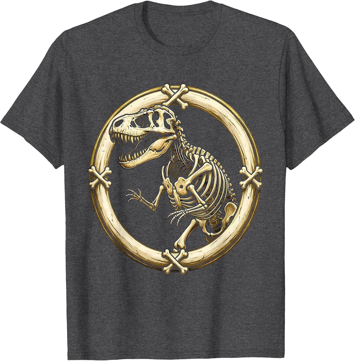 T-Rex Skeleton Museum Pose Dinosaur Graphic T-Shirt - Dark Heather Grey