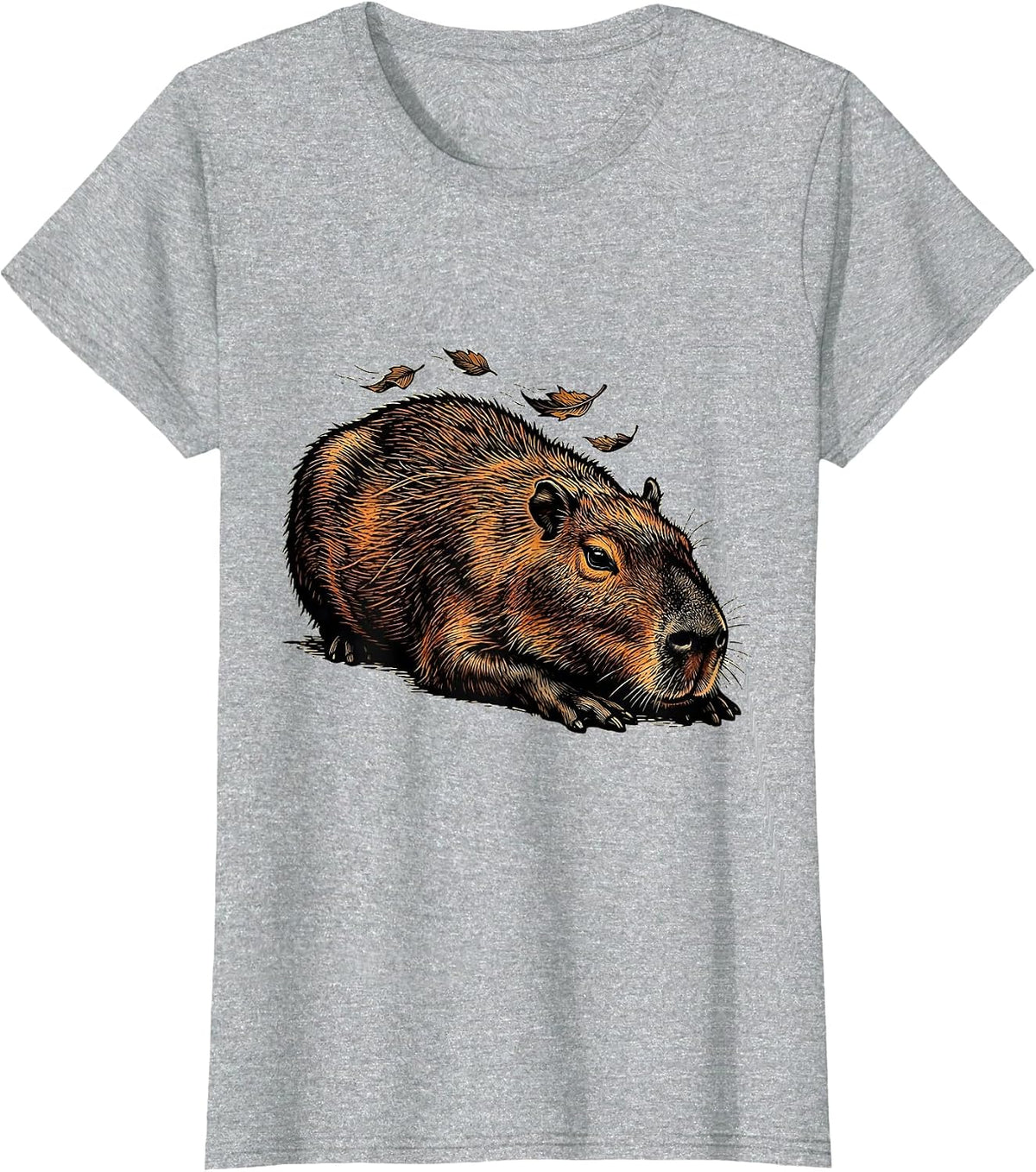 Women's Capybara Linocut Animal Humor Meme T-Shirt - Heather Grey
