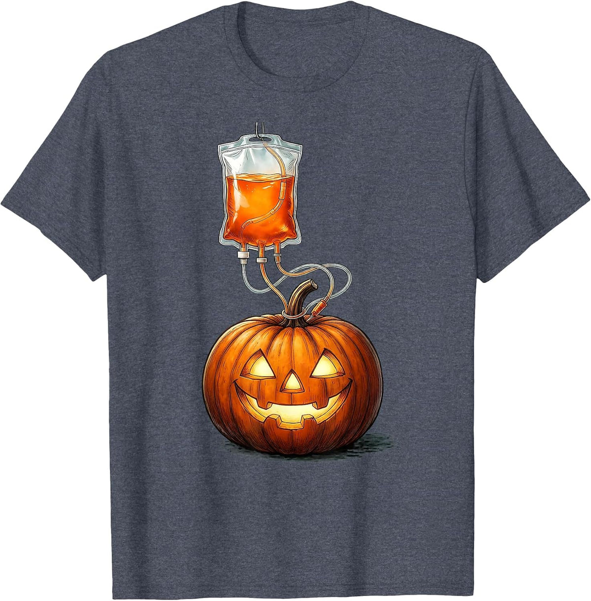 NICU Halloween Jack-O-Lantern IV Drip Bag T-Shirt - Heather Blue