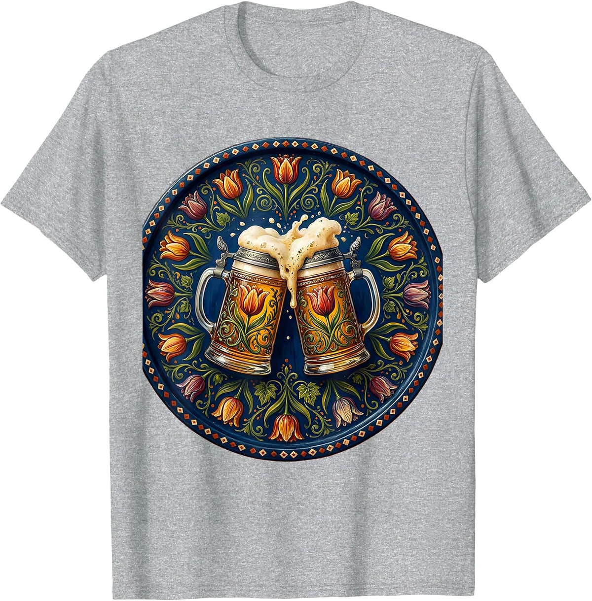 Men's Clinking Beer Steins October Festival Graphic T-Shirt - Heather Grey