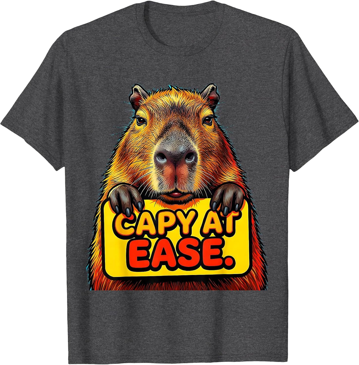 Men's Capy At Ease Pop Art Funny Capybara Meme Gamer T-Shirt - Dark Heather Grey