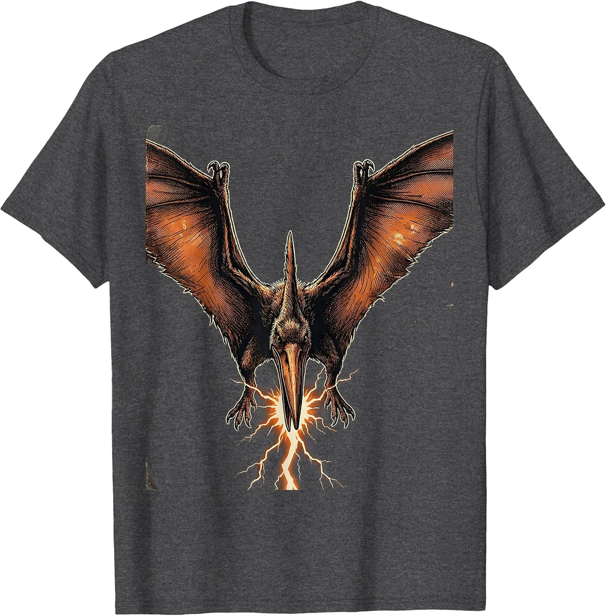 Men's Pterodactyl Lightning Bolt Dinosaur Graphic T-Shirt - Dark Heather Grey