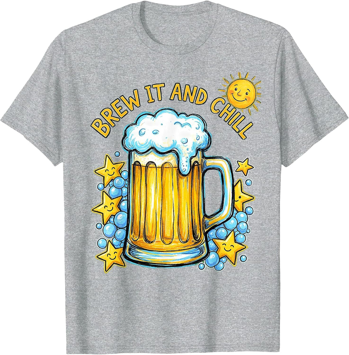 Men's Brew It and Chill Beer Lover Graphic Design T-Shirt - Heather Grey