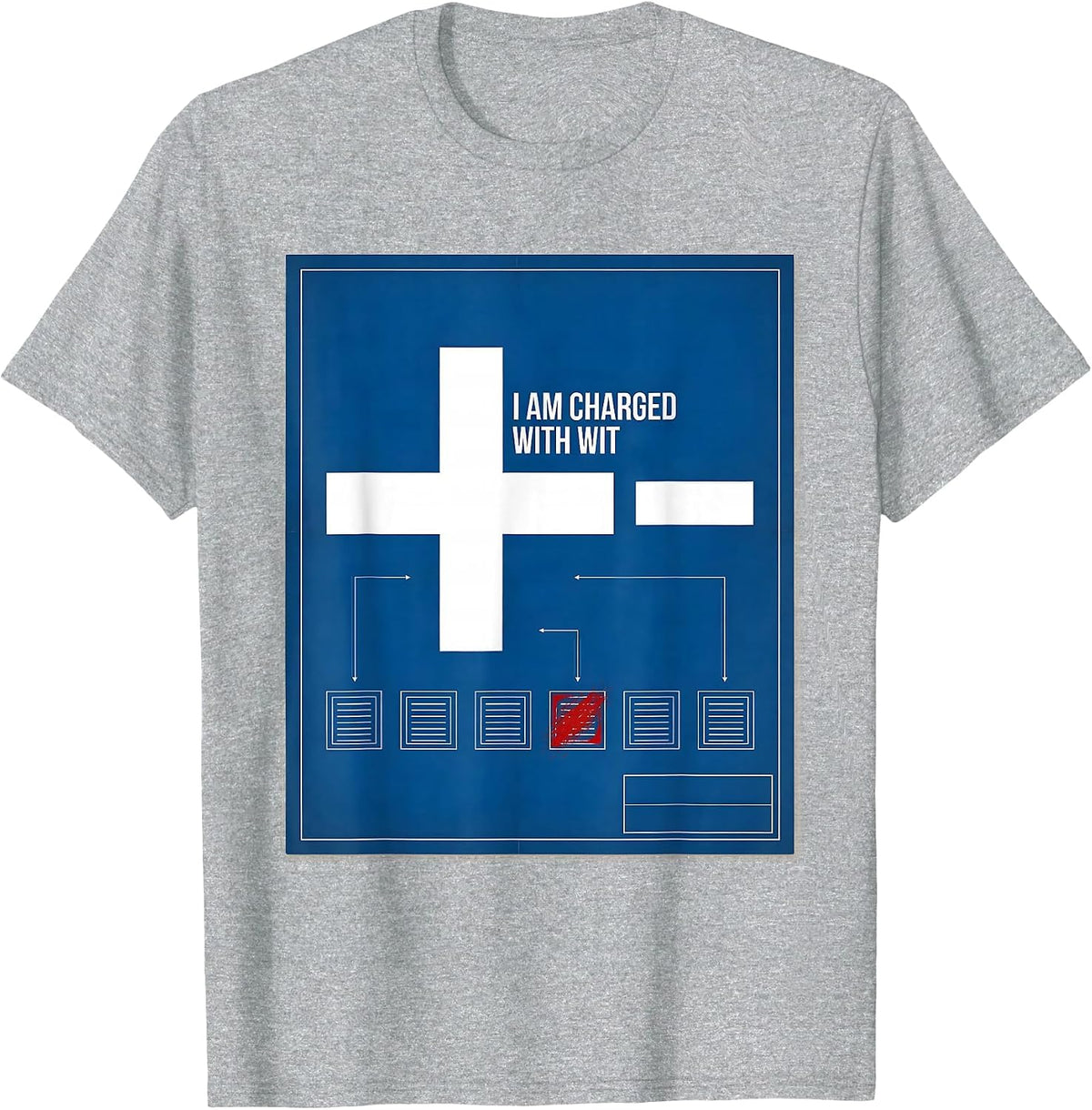 Men's I Am Charged With Wit Technical Blueprint Science Teacher T-Shirt - Heather Grey