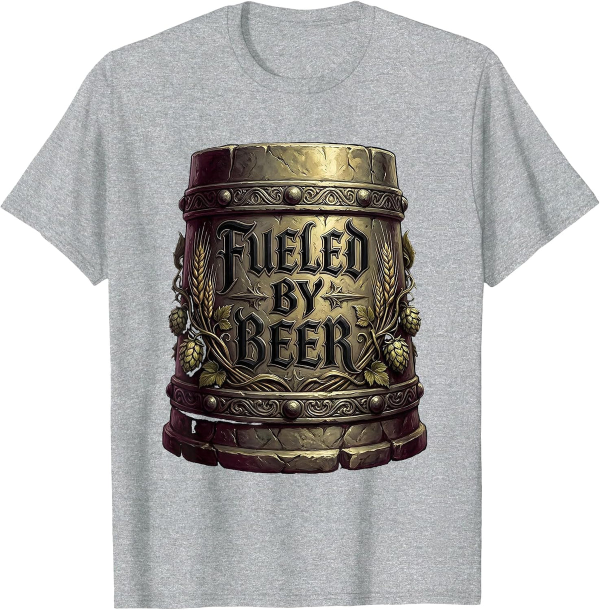 Men's Fueled by Beer Funny Drinking Design T-Shirt - Heather Grey