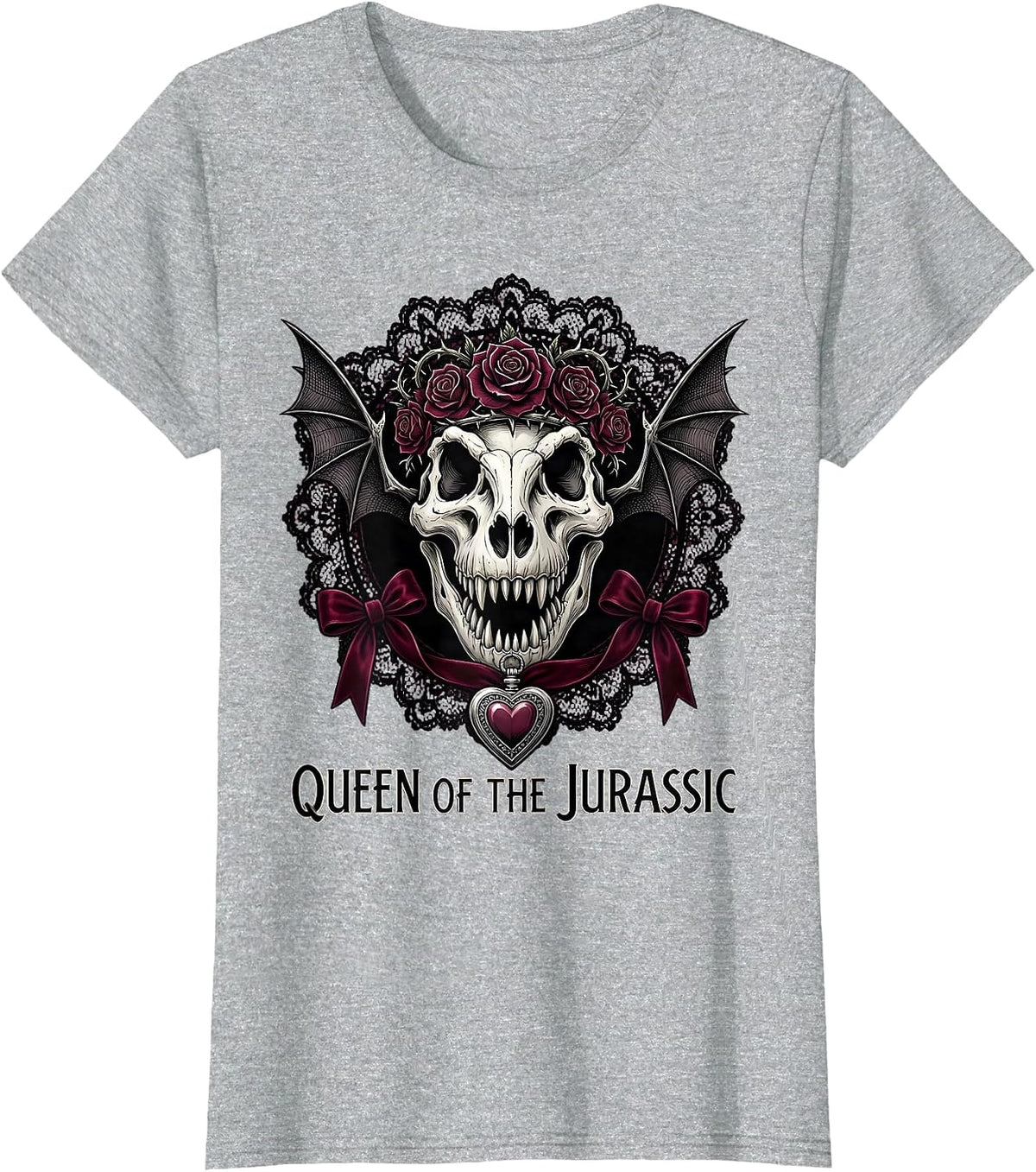 Queen of the Jurassic Bold Dinosaur Design T-Shirt - Heather Grey