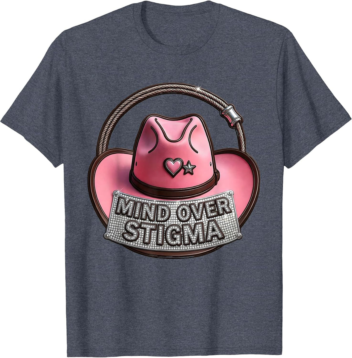 Mind Over Stigma Mental Health Matters Design T-Shirt - Heather Blue