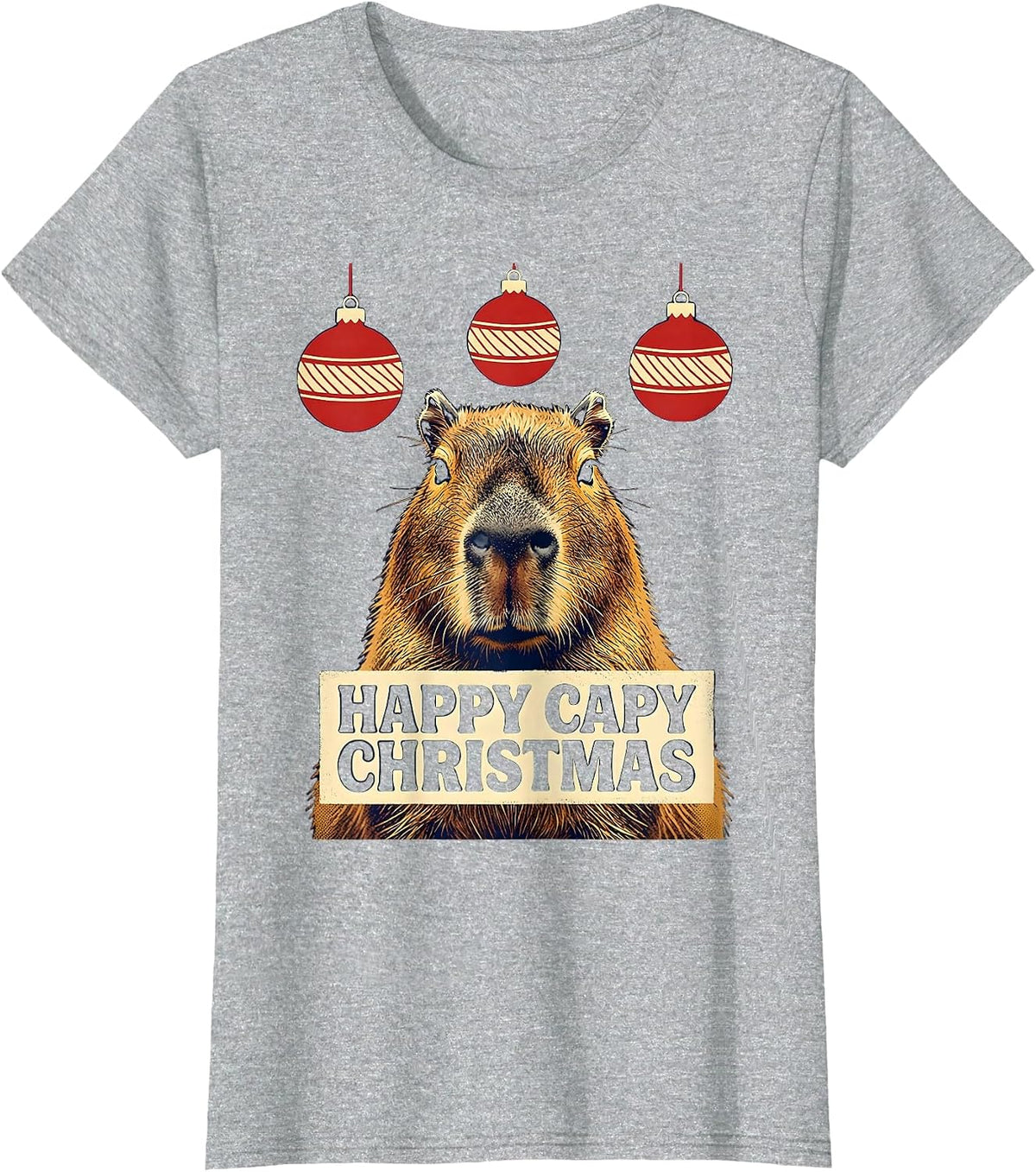 Happy Capy Christmas Funny Capybara Animal Lover Christmas T-Shirt - Heather Grey