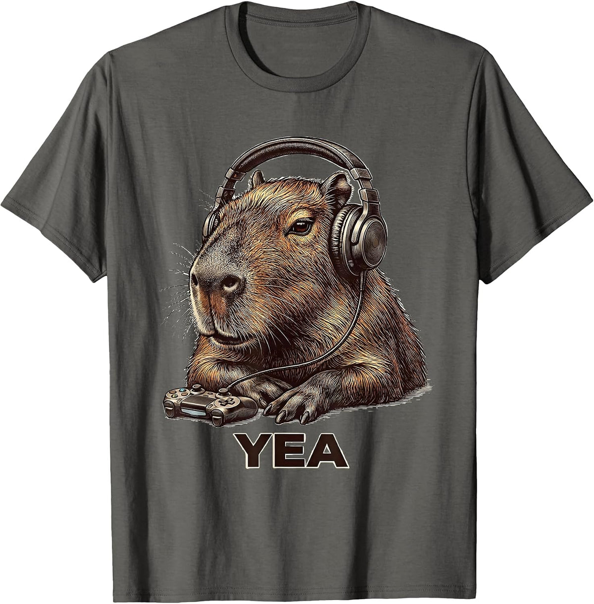 Men's Yea Funny Capybara Gamer Meme Humor Teen Gift T-Shirt - Asphalt Grey