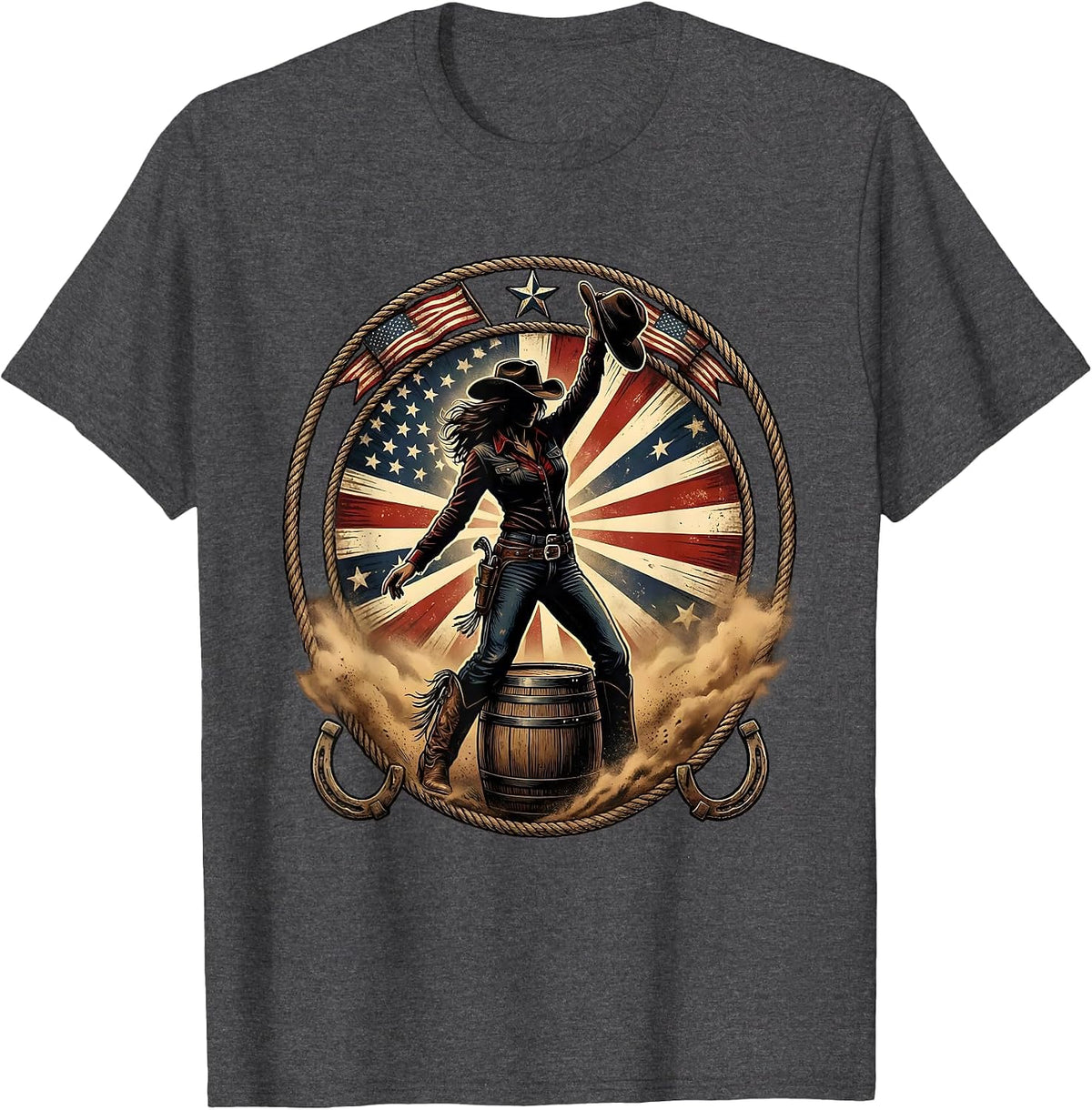 Men's Cowgirl Barrel Racing Dust Cloud Illustration T-Shirt - Dark Heather Grey