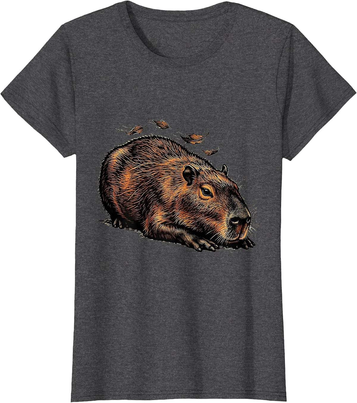 Women's Capybara Linocut Animal Humor Meme T-Shirt - Dark Heather Grey