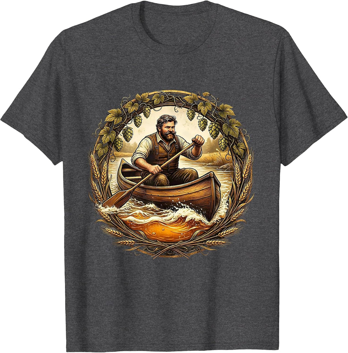 Beer River Canoe Paddling Graphic T-Shirt - Dark Heather Grey