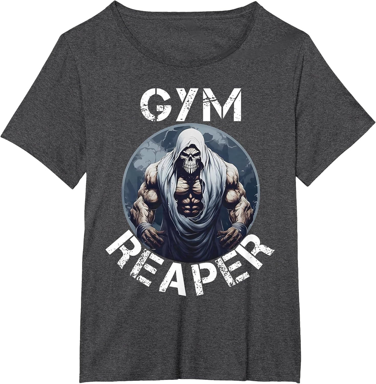 Gym Reaper Fitness Halloween Skeleton Workout Bodybuilding T-Shirt - Dark Heather Grey