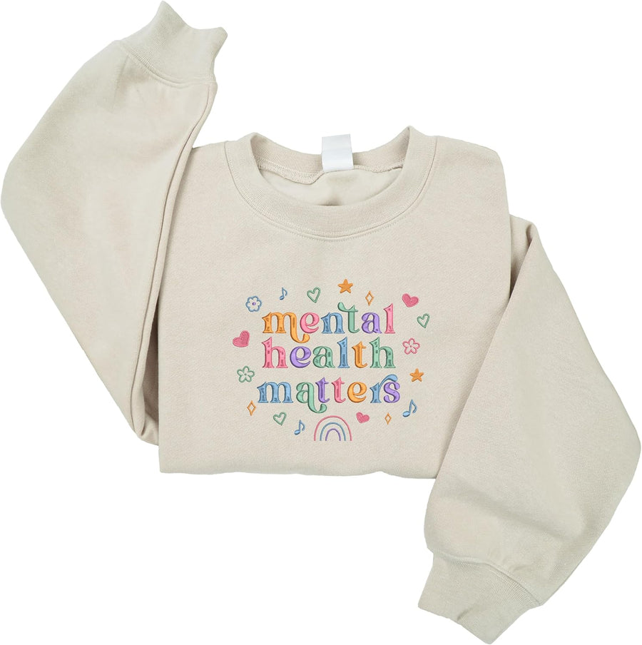 Embroidered Sweatshirt Mental Health Matters Crewneck Personalized Custom Name Awareness Apparel Comfortable Cotton-Blend -