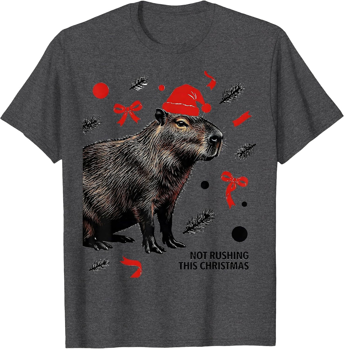 Not Rushing This Christmas Cute Capybara Holiday Humor T-Shirt - Dark Heather Grey