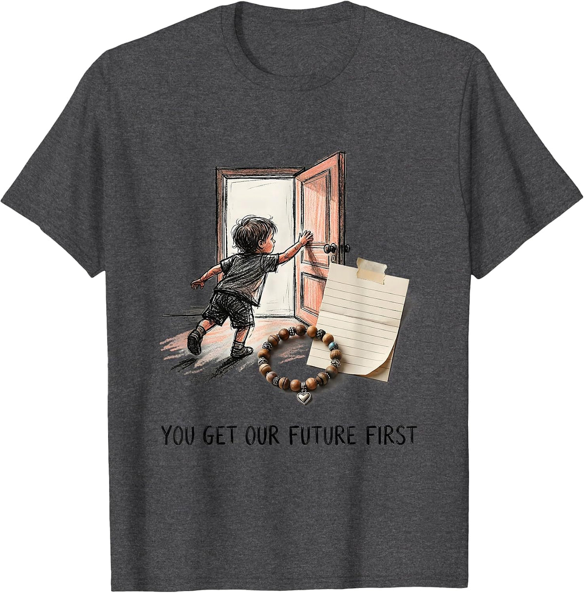 You Get Our Future First Groovy Teacher Retro Teaching T-Shirt - Dark Heather Grey