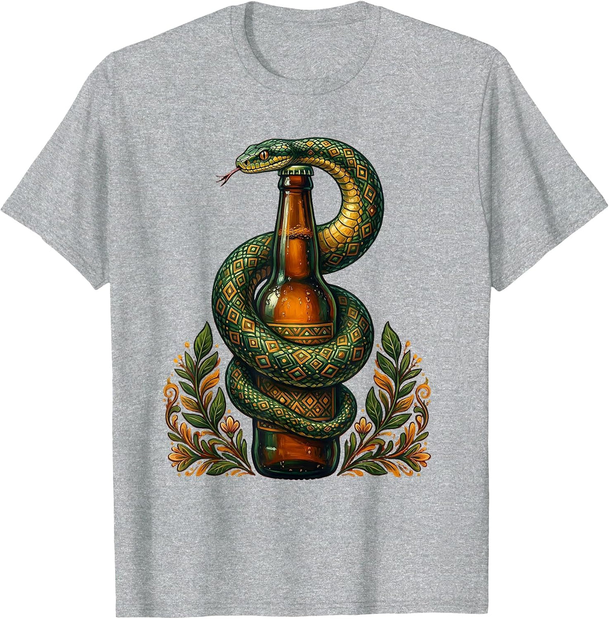 Men's Snake Coiled Around Beer Bottle Graphic T-Shirt - Heather Grey