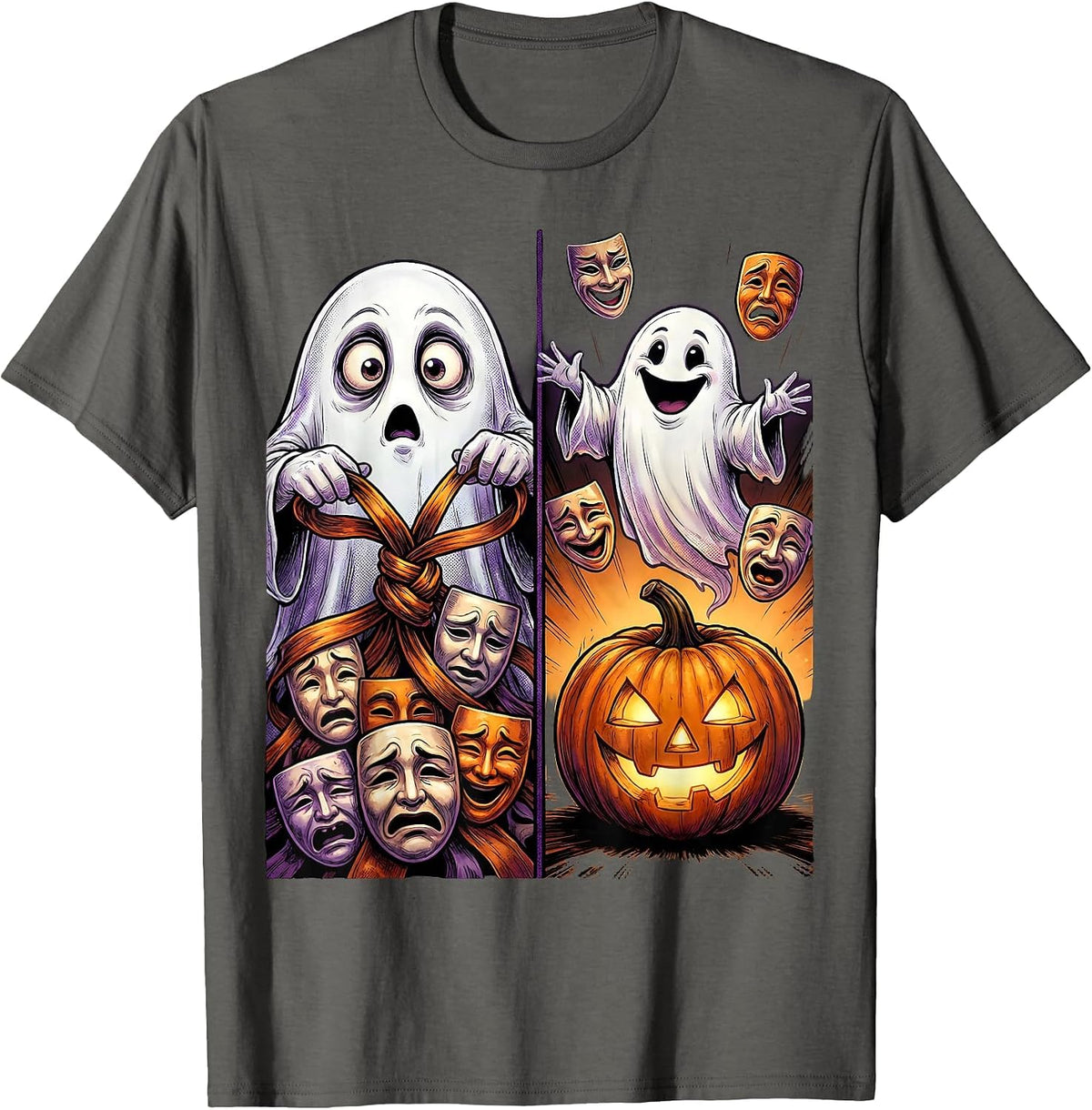 Friendly Ghost Feeling Masks Halloween School Counselor T-Shirt - Asphalt Grey