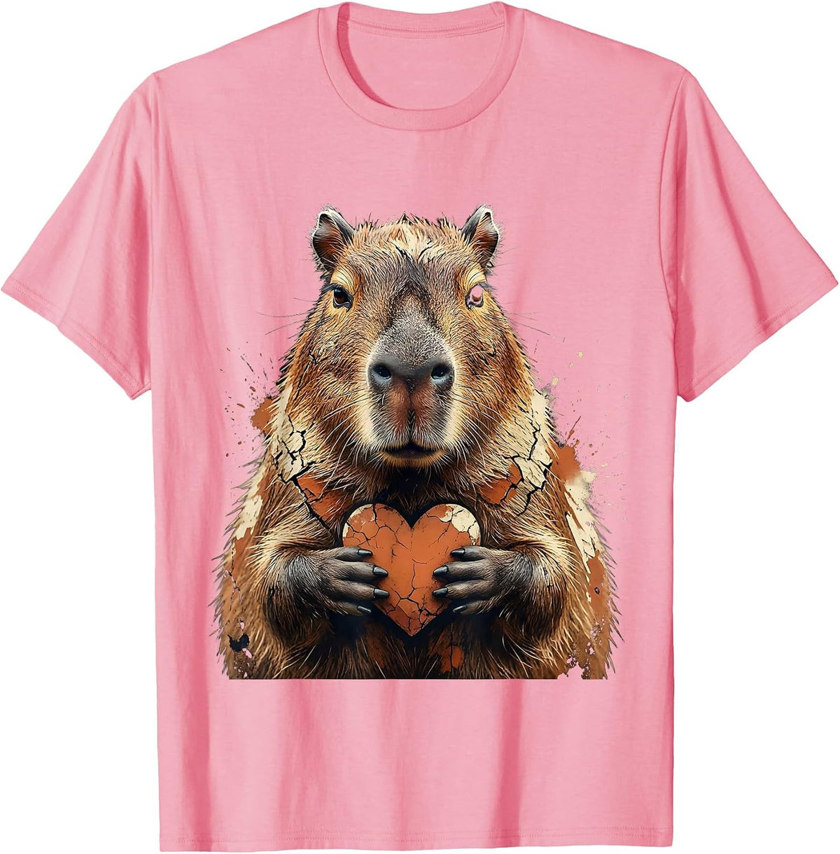 Men's Capybara Portrait Distressed Funny Animal Meme Gamer T-Shirt - Pink