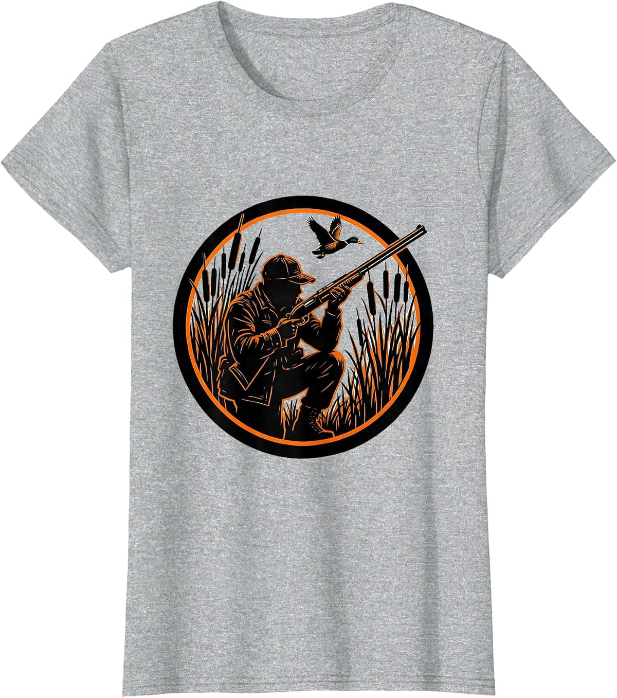Old School Camo Duck Hunter Cattail Marsh T-Shirt - Heather Grey
