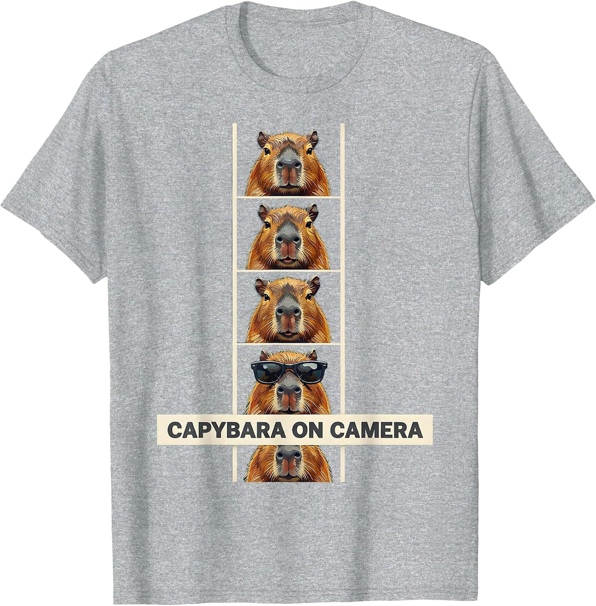 Men's Capybara On Camera Funny Animal Portrait Photobooth Humor T-Shirt - Heather Grey