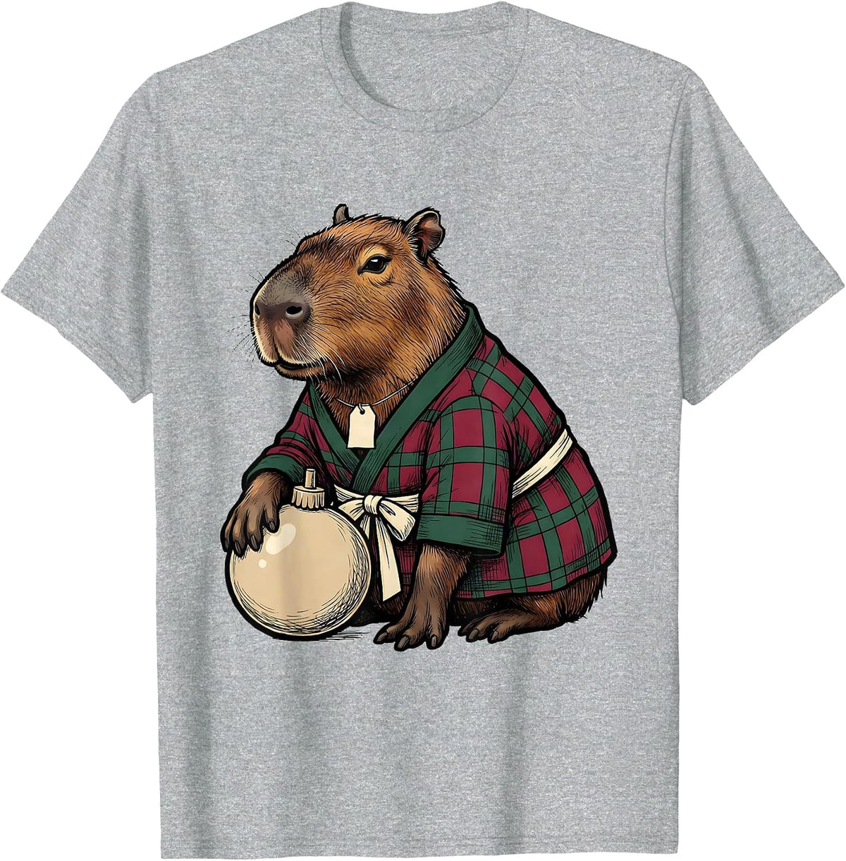 Men's Reclining Capybara Checked Robe Holiday Humor T-Shirt - Heather Grey