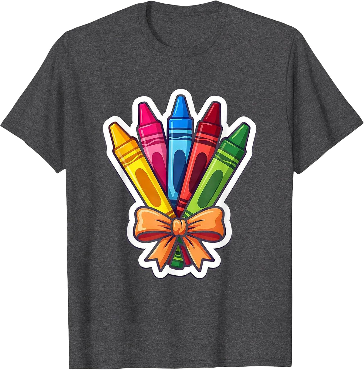 Crayon Bouquet Preschool Teacher Graphic T-Shirt - Dark Heather Grey