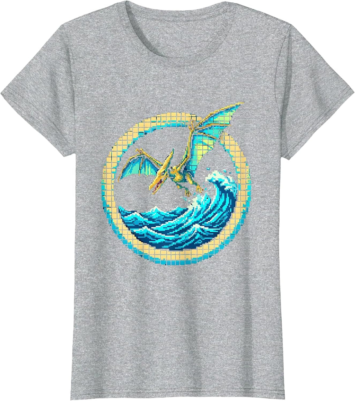 Women's Pterodactyl Diving Over Ocean Waves Dinosaur T-Shirt - Heather Grey